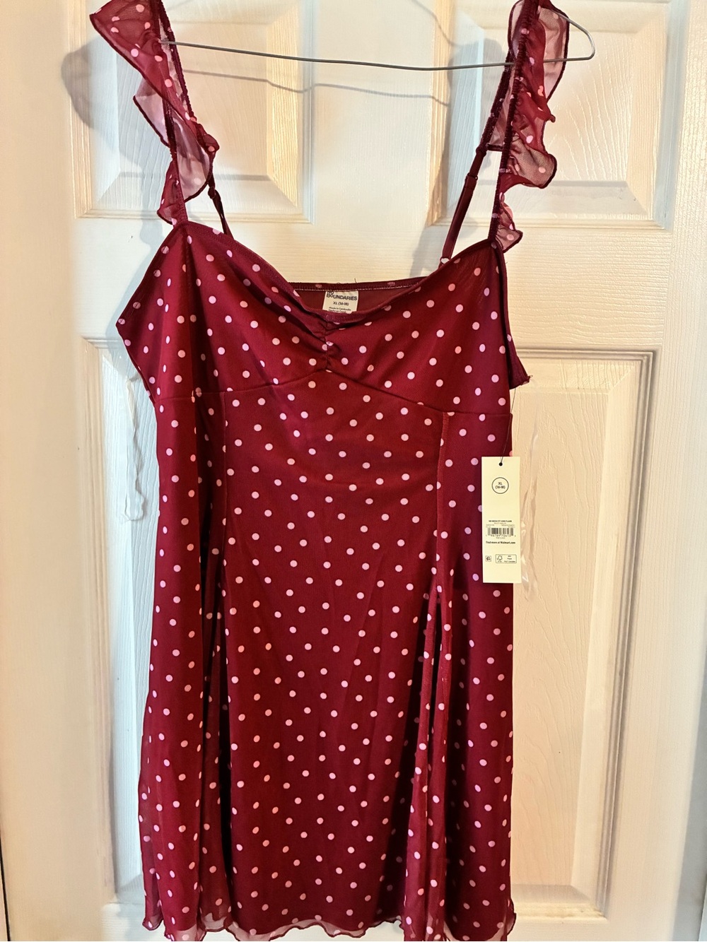 No Boundaries Burgundy Polka Dot Ruffle Strap Mini Dress